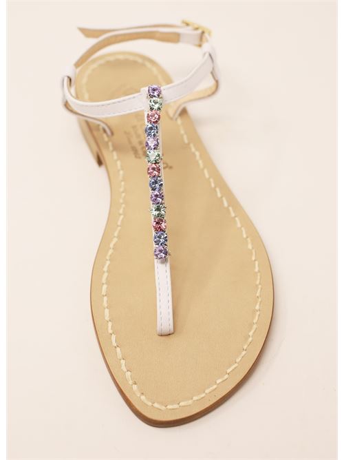 White Capri sandals with jewel Da Costanzo | JEWELSTRIPEBIANCOMULTI